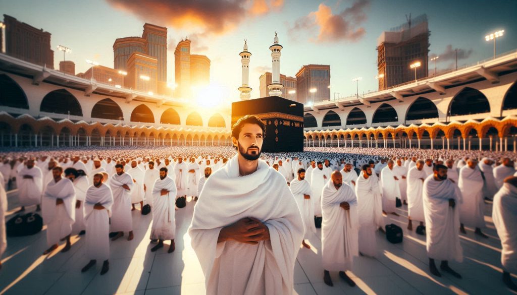 Jamaah haji berdoa di depan Ka'bah.